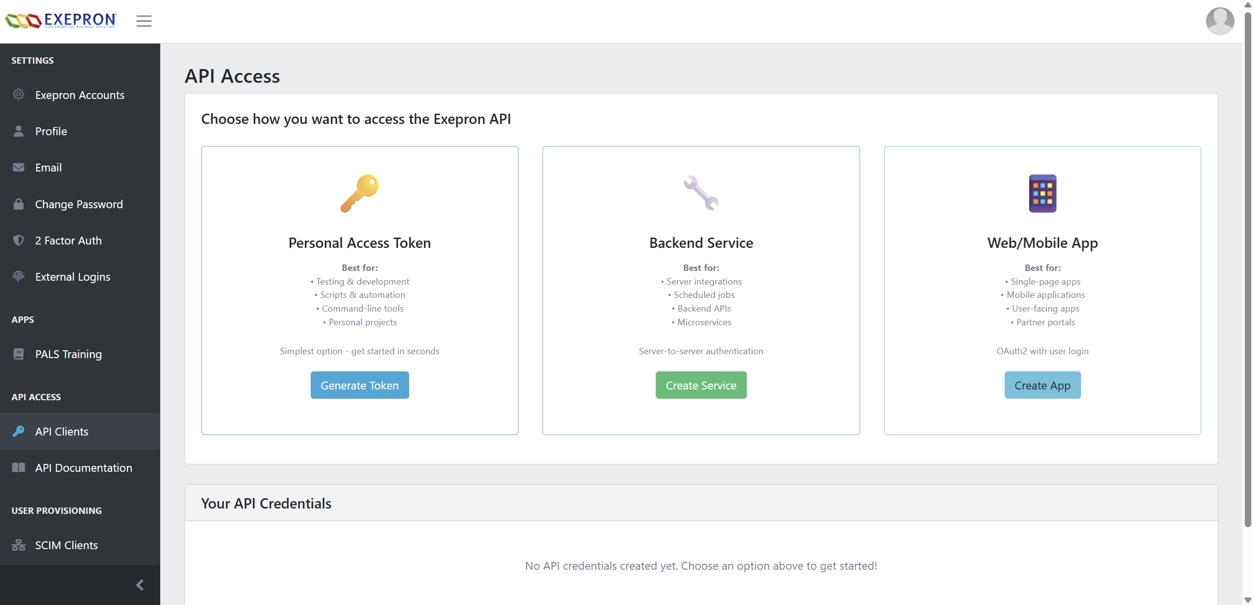 API Client Management Page