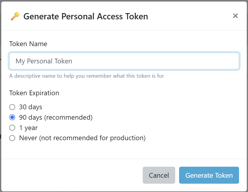 Personal Access Token Creation Form